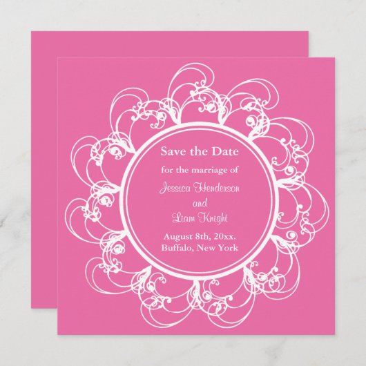 Fuchsia Fancy Floral Save the Date (Voorkant / Achterkant)