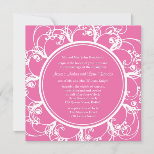 Fuchsia Fancy Floral Wedding Invitation Kaart (Voorkant)