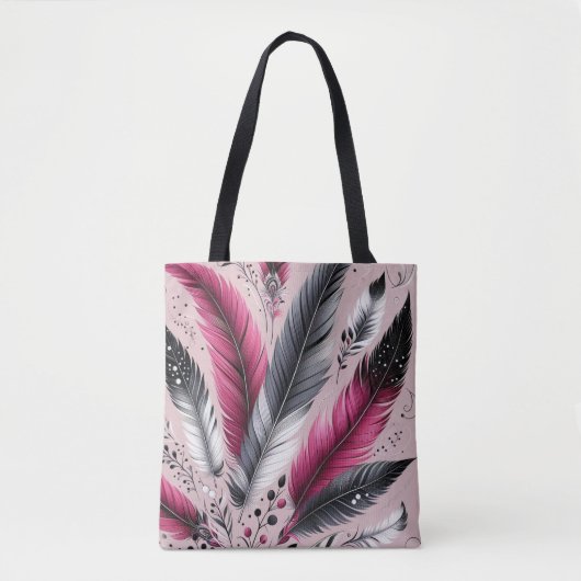 Fuchsia Feather Canvas tas – Chic & Functioneel (Voorkant)