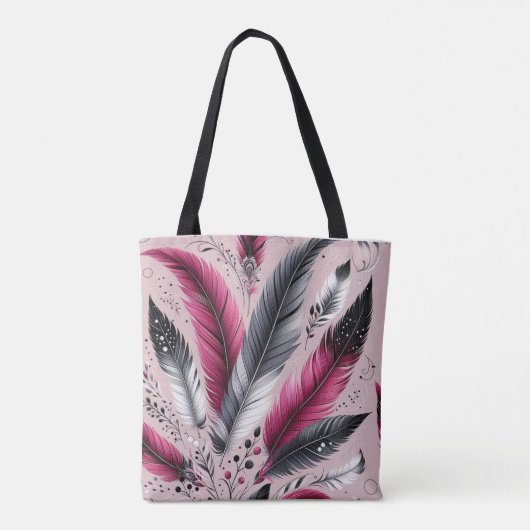 Fuchsia Feather Canvas tas – Chic & Functioneel (Achterkant)