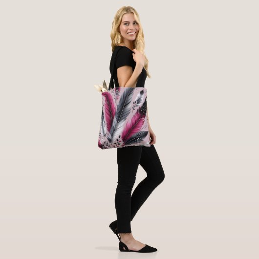 Fuchsia Feather Canvas tas – Chic & Functioneel (Op model)