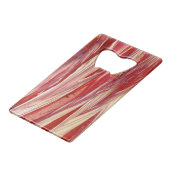 Fuchsia Feather Fringe Creditkaart Flessenopener (Voorkant Gekanteld)