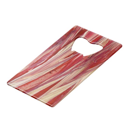 Fuchsia Feather Fringe Creditkaart Flessenopener (Voorkant Gekanteld)