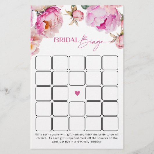 Fuchsia felroze pioen vrijgezellenfeest bingogame (Voorkant)