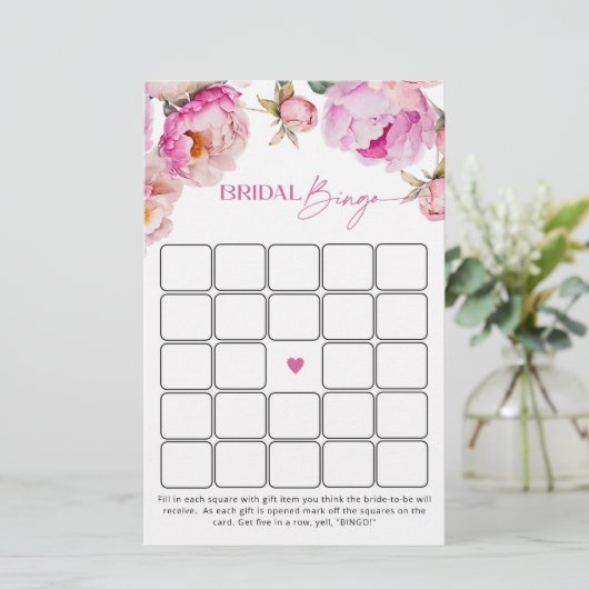 Fuchsia felroze pioen vrijgezellenfeest bingogame (Staand voorkant)