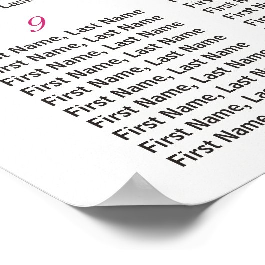 Fuchsia floral 12 Tables Wedding Seating Chart Poster (Hoek)