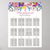 Fuchsia floral 12 Tables Wedding Seating Chart Poster (Voorkant)