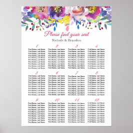 Fuchsia floral 12 Tables Wedding Seating Chart Poster