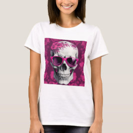 Fuchsia Floral 3D Dode schedel met zonnebril T-shirt