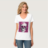 Fuchsia Floral 3D Dode schedel met zonnebril T-shirt (Voorkant volledig)