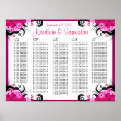 Fuchsia Floral A to Z Wedding Table Seating Chart Poster (Voorkant)