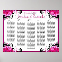 Fuchsia Floral A to Z Wedding Table Seating Chart Poster