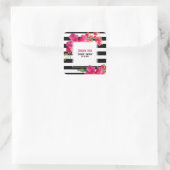 Fuchsia Floral Black Stripes Weddenschap Bedankt Vierkante Sticker (Tas)