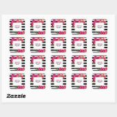 Fuchsia Floral Black Stripes Weddenschap Bedankt Vierkante Sticker (Vel)