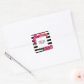 Fuchsia Floral Black Stripes Weddenschap Bedankt Vierkante Sticker (Envelop)