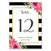 Fuchsia Floral Black White Stripes Table Number Kaart (Achterkant)