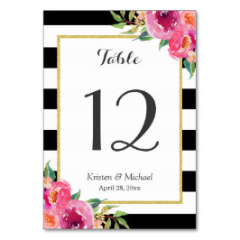 Fuchsia Floral Black White Stripes Table Number Kaart