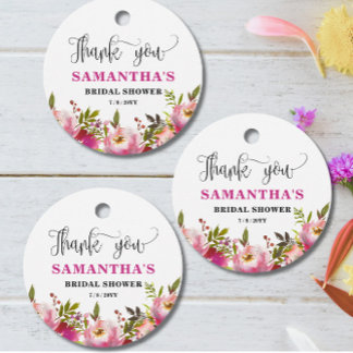 Fuchsia Floral Bridal Shower Favor Tags Bedankjes Labels