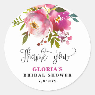 Fuchsia Floral Bridal Shower Ronde Sticker