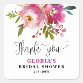 Fuchsia Floral  Bridal Shower  Vierkante Sticker