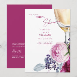 Fuchsia Floral Champagne Elegant Vrijgezellenfeest Kaart