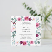 Fuchsia Floral Lijst Wedding Invitation Kaart (Staand voorkant)