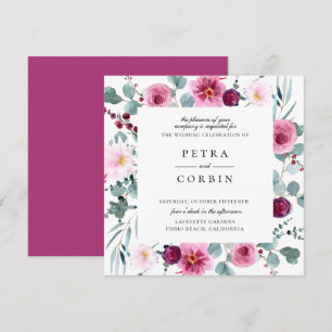 Fuchsia Floral Lijst Wedding Invitation Kaart