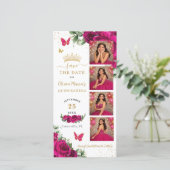 Fuchsia Floral Photo Booth Quinceanera QR code Save The Date (Staand voorkant)