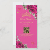 Fuchsia Floral Photo Booth Quinceanera QR code Save The Date (Achterkant)