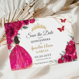 Fuchsia Floral Princess Quinceañera Bewaar de datu Save The Date