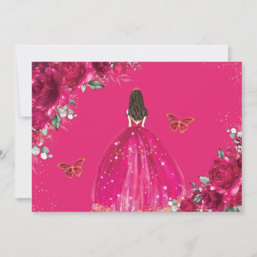 Fuchsia Floral Princess Quinceañera Bewaar de datu Save The Date (Achterkant)