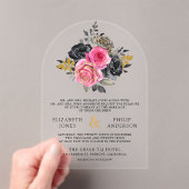 Fuchsia Floral Roses Black Wedding Acryl Uitnodigingen (Insitu (Draagbaar))