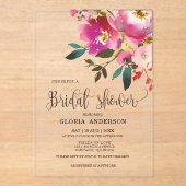 Fuchsia Floral Vrijgezellenfeest Acryl Uitnodigingen (Voorkant)