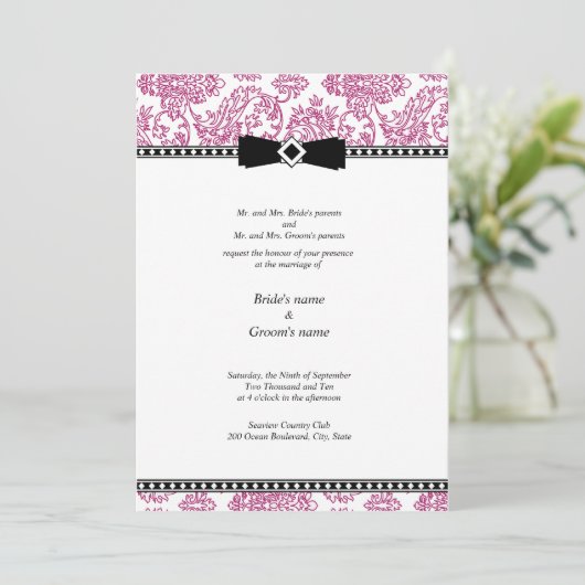 Fuchsia Floral Wedding Invitation Kaart (Staand voorkant)