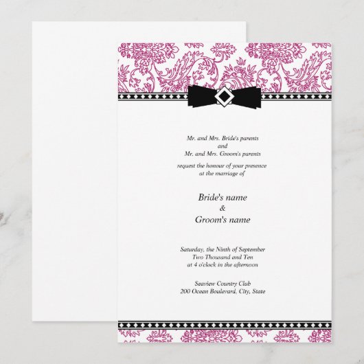 Fuchsia Floral Wedding Invitation Kaart (Voorkant / Achterkant)