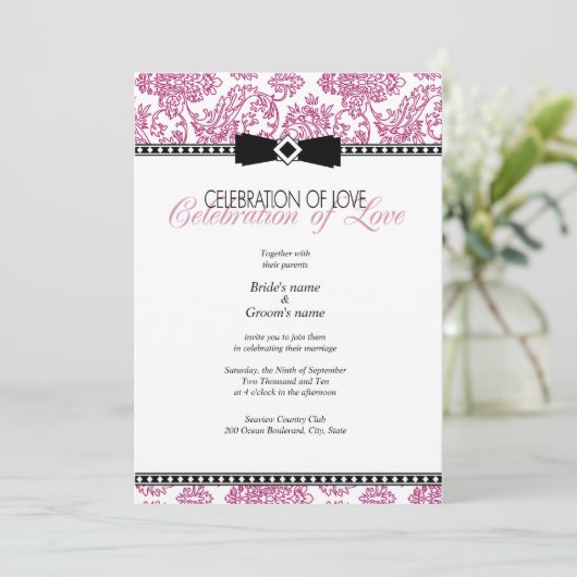 Fuchsia Floral Wedding Invitation Kaart (Staand voorkant)