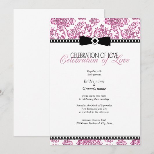 Fuchsia Floral Wedding Invitation Kaart (Voorkant / Achterkant)