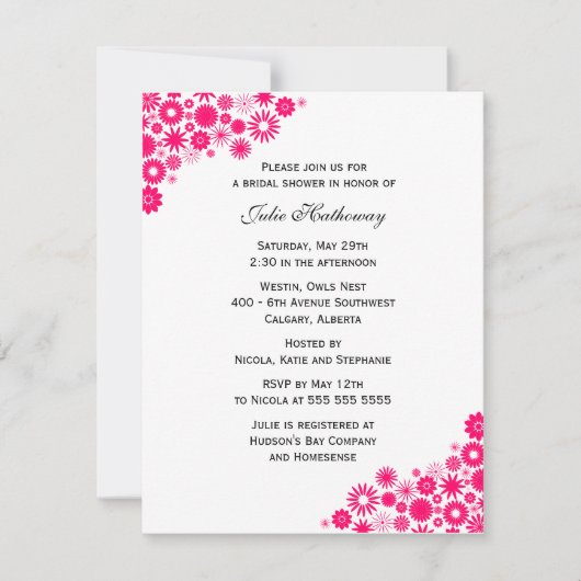 Fuchsia Florals Bridal Shower Invitation Kaart (Voorkant)