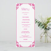 Fuchsia Flourish Wedding Dinner Menu Cards (Staand voorkant)