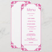 Fuchsia Flourish Wedding Dinner Menu Cards (Voorkant / Achterkant)