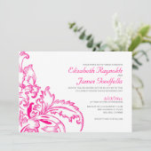 Fuchsia Flourish Wedding Invitations Kaart (Staand voorkant)