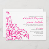 Fuchsia Flourish Wedding Invitations Kaart (Voorkant / Achterkant)