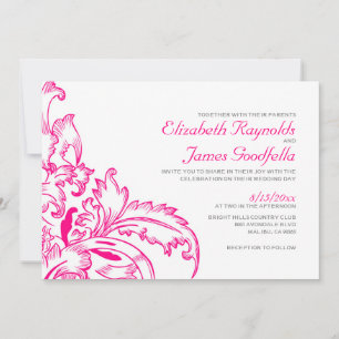 Fuchsia Flourish Wedding Invitations Kaart