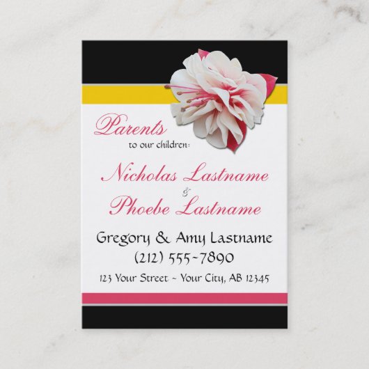 Fuchsia Flower ~ 2 Kinder, 2 parents Calling Cards Contactkaartje (Voorkant)