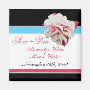 Fuchsia Flower Pink & Aqua Save the Date Magnet