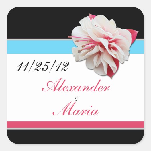 Fuchsia Flower Pink & Aqua Weddenschappen Vierkante Sticker (Voorkant)