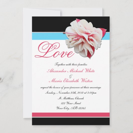 Fuchsia Flower Pink & Aqua Wedding Invitations Kaart (Voorkant)