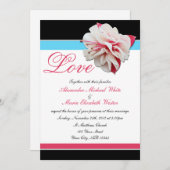 Fuchsia Flower Pink & Aqua Wedding Invitations Kaart (Voorkant / Achterkant)