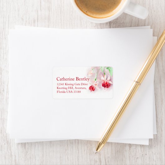 Fuchsia flower red wedding reply address label (Insitu)
