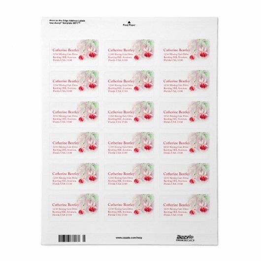 Fuchsia flower red wedding reply address label (Full Sheet)